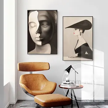 Lõuend Maali Sire Daam Maali Must Valge Nägu, Plakatid ja Pildid Kaasaegne Joonis Seina Pildid elutuba Kodu Deco