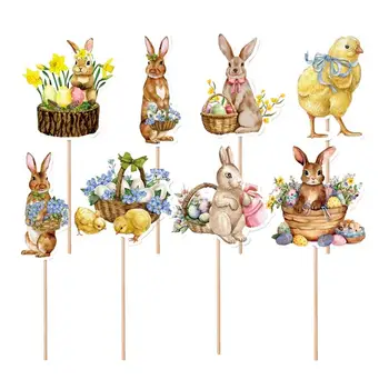Easter Bunny Kook Torukübar 8pcs Koogikarpides Torukübar Jänku Valida Paberi Elavat Cake Toppers Kevade Poole Tarvikud Photo Booth