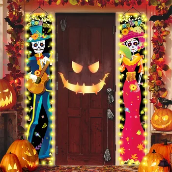 Led Lipu Rippuvat Mehhiko Päeval Surnud Õues Bänner Ripub Veranda Märk Halloween Hirmutav Kummitus Dekoratiivsed Rekvisiidid Home Decor