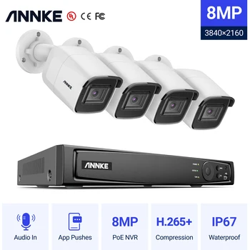 ANNKE 4K 8 Kanali H. 265+ PoE NVR Video signalisatsioon,4K 8MP Väljas PoE IP Security Kaamera 4×Bullet Kaamerad Audio VIDEOVALVE Komplekt