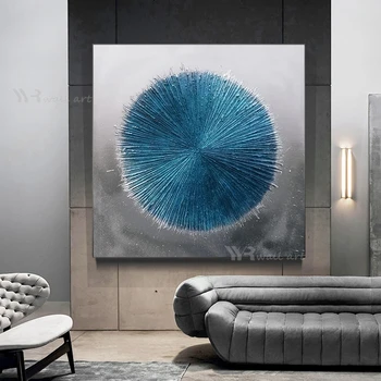 Üks Tükk Home Decor Seina Art Plakat Käsitsi Joonistatud Abstract Blue Circle Õlimaal Lõuendil Rippus Pilt Elutuba Proc
