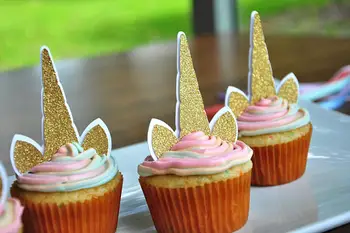 GLITTER Unicorn Horn esimest sünnipäeva cupcake toppers pulm baby shower isikule teenetemärgi sõõrik toidu ravida puu-kirkad