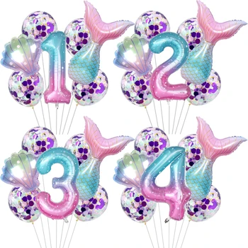 7tk/Set Merineitsi Partei Õhupallid 32 Tolline Number Foolium Õhupalli Tüdrukud Õnnelik Sünnipäeva Teenetemärkide Baby Shower Heeliumi Õhus Globos