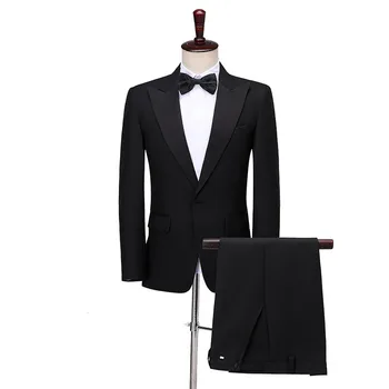 Elegantne Meeste Ülikond Must Valge Sinine Brändi üks Nupp Parim Mees Pulmas Etapp Vastuvõtva Mees Uued 2 tk Komplekt Pintsak Ja Püksid