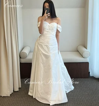 SONDR Korea Maha Õla pulmakleit Custom Made Ametlik Pruut Kleit Elevandiluu 웨딩드레스 Lühikeste Varrukatega Taft Pulmad Pruudi Kleit