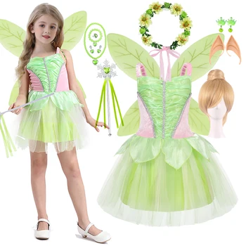 Disney Käpard Bell Haldjas Kleit Tüdrukute 2023 Printsess Lapsed Cosplay TinkerBell Tiivad Uhke sünnipäevapidu Roheline Kostüüm