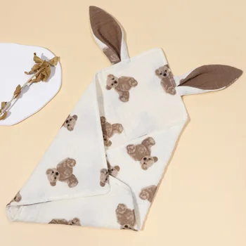 Uus stiil laste mugavuse rätik armas trükitud karu, double-layer puuvillane tekk baby küüliku kõrvad.