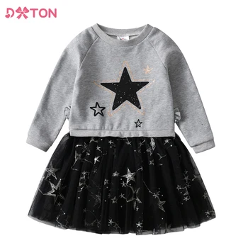 DXTON Kids Dressipluus Kleidid Tüdrukute Printsess Kleit Sügis Kevad Lapsed Star Prindi Segast Paks Kleidid, Laste Riided