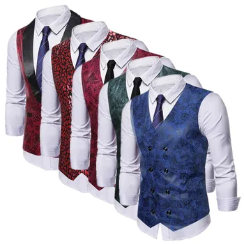 Klassikaline Meeste Trükitud Ülikonna Vest Sinine / Punane Uus Meeste Luksuslik Pulmad Dance Party Dress Top Coats