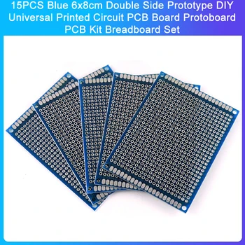 15TK Sinine 6x8cm Topelt Pool Prototüüp DIY Universaalse trükkplaadi PCB Pardal Protoboard PCB Kit Breadboard Komplekt