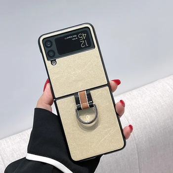 Z Flip 3 Funda Case for Samsung Galaxy Z Flip 3 Metallist Rõngas Kuld PU Nahk Coque Kaitse Telefoni Juhul Katta Z Flip 3 Capa