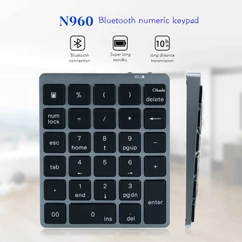 N960 Laadimine Traadita Bluetooth-Digitaalne Klaviatuur 28 Võti Alumiinium Mini Klaviatuuri Finance Väline Klaviatuur