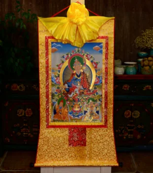Tiibet Tiibeti Buddha Prindi Silk Gild Thangka Thanka Budismi Guru Rinpoche