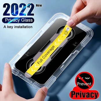 2TK Ühe Kliki Paigaldus Privacy Glass) Screen Protector For IPhone 11 12 13 14 15 Pro Max X XS XR 12 13 Mini Anti-Spy Klaas