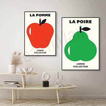 La Pomme minimalistlik print, varrak puu-plakat, õunad, pirnid keskel sajandi moodsa printimine, must-valge trüki kunsti -, köögi seinale