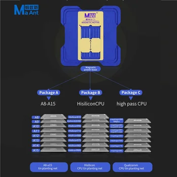 MaAnt C1 Magnet CPU BGA Reballing Šablooni Komplekt Platvorm iPhone A8-A16 Hisilicon Qualcomm MTK MAGISTRIKURSUSE Telefon Terasest Võre Remont