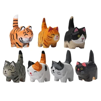 Käsitsi valmistatud Puidust Kass Ornament Mini Loomade Tiiger Kassipoeg Kujud Auto Kujukeste Desktop Kaunistused Käsitöö Kingitus Lapsele