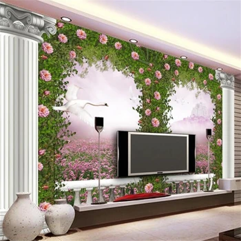 beibehang Kohandatud taustpildi foto seinamaaling Euroopa uks 3d-Rooma veerus roosi roosi TV taust seina elutoas tapeet murals