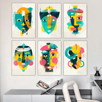 Värvikas Abstraktne Maal Teal Kollane Julge Pop Art Giclée Lõuend Seina Art Naiste Ees Plakat Prindib Pilte Home Decor