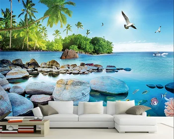 beibehang Kohandatud kaasaegse uus TV taust magamistuba, elutuba mereäärne kookospähkli puu, kivi maastiku tapeet papier peint