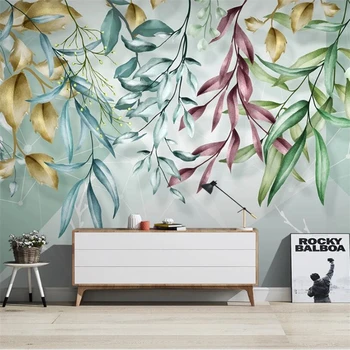 beibehang Custom suur pannoo Põhjamaade troopiliste taimede käsitsi maalitud akvarell jätab geomeetrilised jooned taustapildina