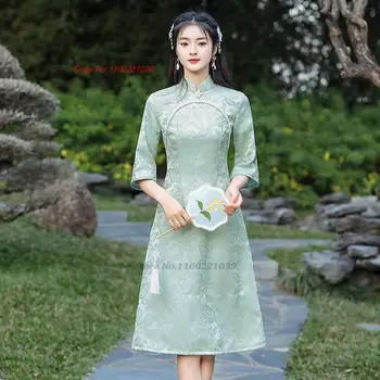2024 hiina paranenud cheongsam kleit naiste lill jacquard qipao-line kleit osaline pidulik kleit elegantne õhtukleit vestido