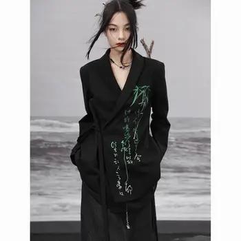 Sügisel hiina stiilis naiste mood tang ülikond, särk mood sobiks jope oriental must pikk varrukas parandatud trüki-mantel