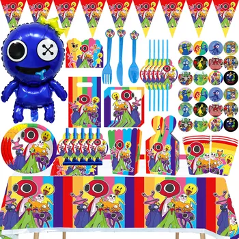 Cartoon Mäng teema Rainbow Sõbrad Ühekordsed nõud kids Sünnipäeva Teenetemärgi foolium Õhupalli Baby shower Asjade komplekt