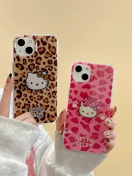 Armas Sanrio Leopard Printida Hello Kitty Armas Lahe Tüdruk Telefon Case For iPhone 15 14 13 12 11 Pro Max Kõva IMD tagakaas Kingitus