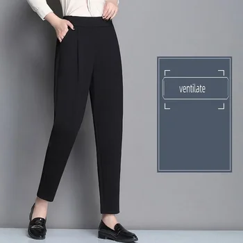 Kevad-Suve Püksid Naiste Elastne Vöökoht 2023 Uued Naiste Vabaaja Rõivad Tahke Vintage Taskud Fashion Elegant Plus Suurus Püksid