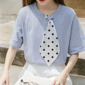 2021 Uus Suvine Naiste korea Fashion Polka Dot Segast T-särgid, Vabaaja ümber Kaela Lühikesed Varrukad Tshirt Naiste Topid Magus Ins