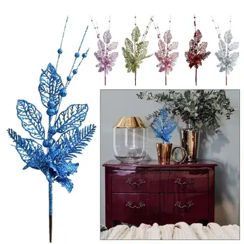Jõulud Kulla Lily Branch Kodu Kaunistamiseks Pärg DIY Võltsitud Marjad Filiaalid Glitter Christmas Tree Teenetemärgi