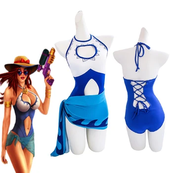 LOL Mäng Miss Sarah Õnn Cosplay Basseini Poole Ujumistrikoo Naiste Sexy Cutout Bodysuit Seelik Halloween trikoo Bikinis, Ujumisriided