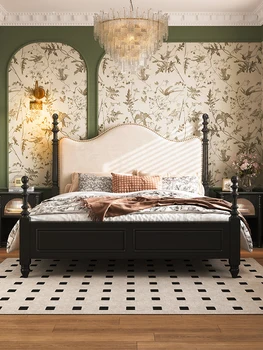 Täispuidust voodi topelt pulmad voodi Rooma veerus printsess voodi must-Ameerika bedstead